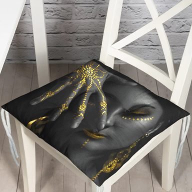 Siyahi Kadın Tasarımlı 3D Dijital Baskılı Modern Pofidik Sandalye Minderi