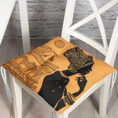 African Etnik Tasarım Dijital Baskılı Pofidik Kare Sandalye Minderi
