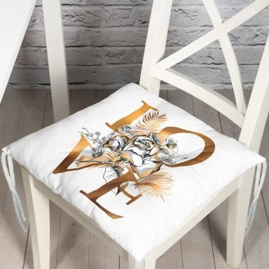 Altın Varaklı Love Tasarımlı Modern Pofidik Kare Sandalye Minderi
