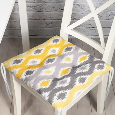 Sarı Gri Zigzag Desenli Modern Tasarımlı Pofidik Kare Sandalye Minderi