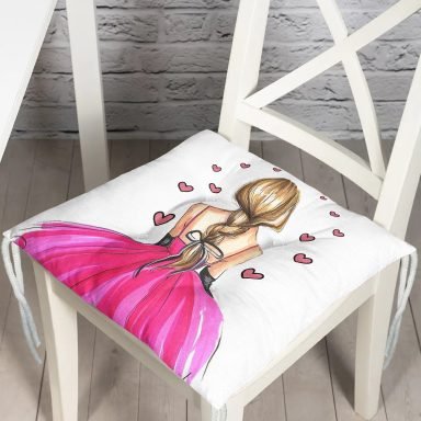 Balerinz Çizimli Dijital Baskılı 3D Pofidik Kare Sandalye Minderi
