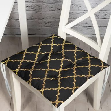 Gold Detaylı Ogea Desenli Dekoratif Modern Pofidik Sandalye Minderi