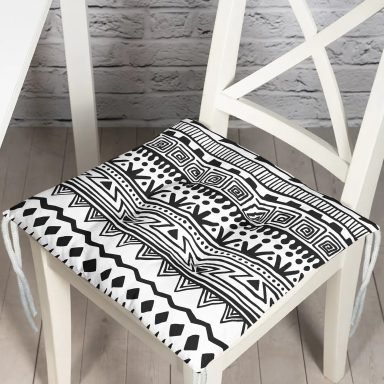 Siyah Beyaz Dekoratif African Motifli Modern Pofidik Sandalye Minderi