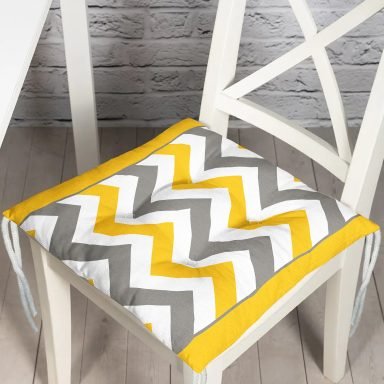 Sarı Gri Zigzag Desenli Dijital Baskılı Pofidik Sandalye Minderi
