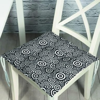 Siyah Beyaz Geometrik Yuvarlak Tasarımlı Modern Pofidik Sandalye Minderi