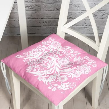 Pembe Zeminli Özel Tasarım Dijital Baskılı Modern Pofidik Sandalye Minderi