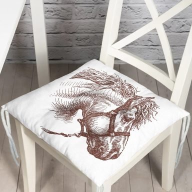At Motifli Dijital Baskılı Modern Pofidik Sandalye Minderi