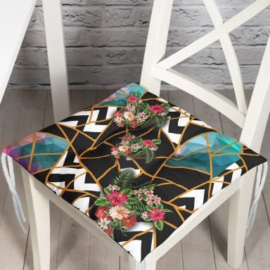 Siyah Geometrik Özel Tasarım Pofidik Sandalye Minderi