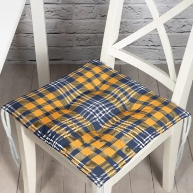 Sarı Lacivert Modern Ekose Tasarımlı Pofidik Sandalye Minderi