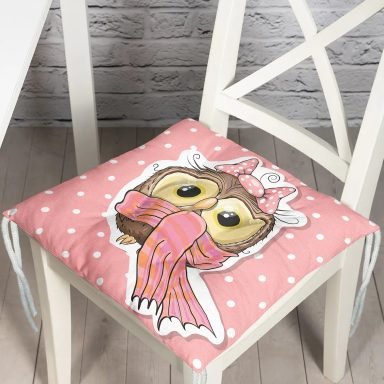 Baykuş Desenli Dijital Baskılı Modern Pofidik Sandalye Minderi