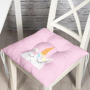 Realhomes Pembe Zeminde Unicorn Desenli Modern Pofidik Sandalye Minderi