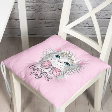 Realhomes Pembe Zeminde Sevimli Kedicik Özel Tasarım Modern Pofidik Sandalye Minderi