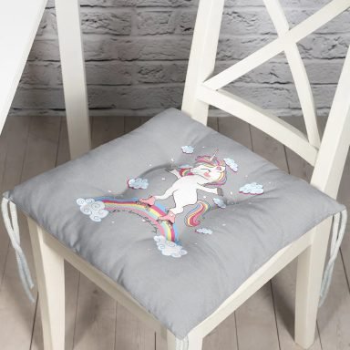 Realhomes Gri Zeminde Unicorn At Desenli Modern Pofidik Sandalye Minderi