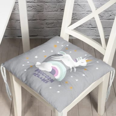 Realhomes Gri Zeminde Unicorn Özel Tasarımlı At Motifli Modern Pofidik Sandalye Minderi