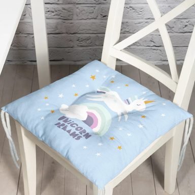 Realhomes Mavi Zeminde Unicorn Özel Tasarımlı At Motifli Modern Pofidik Sandalye Minderi