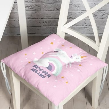 Realhomes Pembe Zeminde Unicorn Özel Tasarımlı At Motifli Modern Pofidik Sandalye Minderi