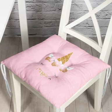 Pembe Zeminde Magic Unicorn Tasarımlı Çocuk Odası Pofidik Sandalye Minderi