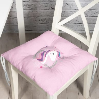 Realhomes Pembe Zeminli Magic Unicorn Tasarımlı Modern Pofidik Sandalye Minderi