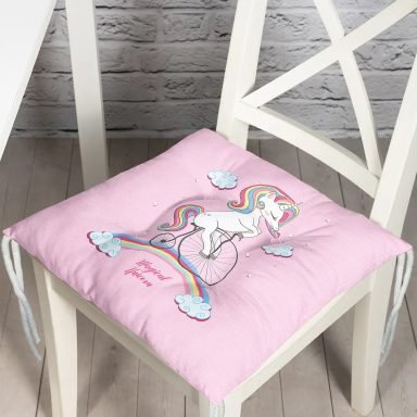 Realhomes Pembe Zeminde Bisiklet ve Unicorn Tasarımlı Modern Pofidik Sandalye Minderi