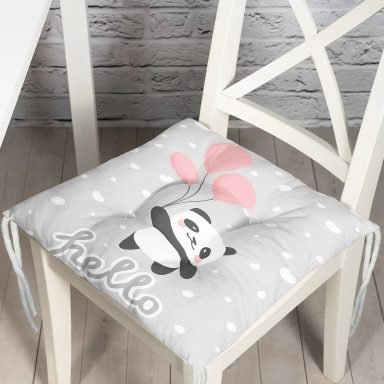 Uçan Balonlar ve Sevimli Panda Desenli Çocuk Odası Pofidik Sandalye Minderi