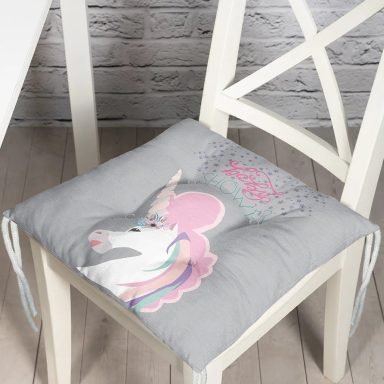 Gri Zeminde Baby Shower Unicorn At Tasarımlı Modern Pofidik Sandalye Minderi