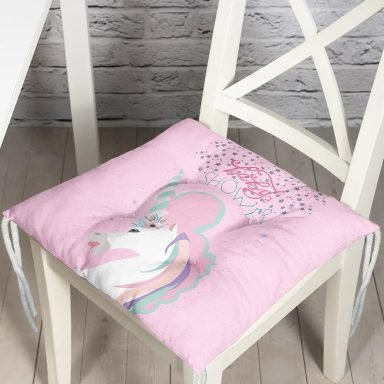 Pembe Zeminde Baby Shower Unicorn At Tasarımlı Modern Pofidik Sandalye Minderi