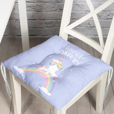 Mavi Zeminde Unicorn Tasarımlı Çocuk Odası Pofidik Sandalye Minderi