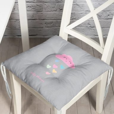 Realhomes Gri Zeminde Pembe Bulutlu Baby Shower Modern Pofidik Sandalye Minderi