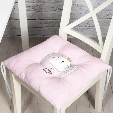 Gri Zeminde Its Girl Tavşan Motifli Bebek Odası Pofidik Sandalye Minderi