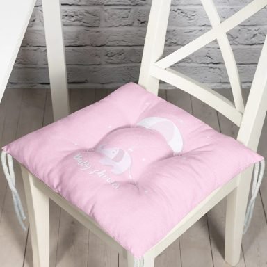 Pembe Zeminde Uçan Fil Desenli Bebek Odası Pofidik Sandalye Minderi