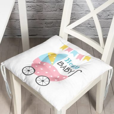 Gri Zeminde Baby Shower Fil Desenli Dijital Baskılı Bebek Odası Sandalye Minderi