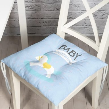 Mavi Zeminde Baby Shower Temalı Desenli Bebek Odası Pofidik Sandalye Minderi