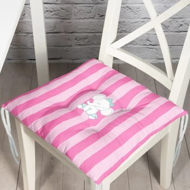 Realhomes Pembe Çizgili Fil Motifli Modern Pofidik Sandalye Minderi