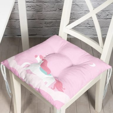 Pembe Zeminli Unicorn Desenli Özel Tasarımlı Dijital Baskılı Çocuk Odası Pofidik Sandalye Minderi
