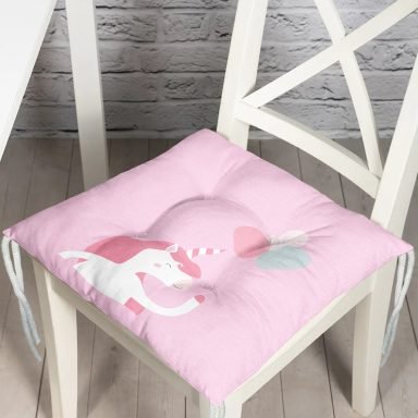 Realhomes Pembe Zeminde Unicorn At Tasarımlı Modern Pofidik Sandalye Minderi