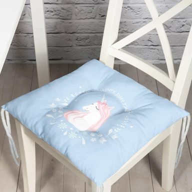Realhomes Mavi Zeminde Unicorn At Tasarımlı Modern Pofidik Sandalye Minderi