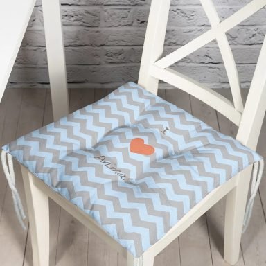 Realhomes Mavi Gri Zikzaklı I Love Animal Desenli Modern Pofidik Sandalye Minderi