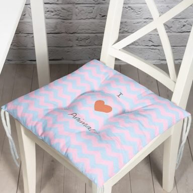 Realhomes Mavi Pembe Zikzaklı I Love Animal Desenli Modern Pofidik Sandalye Minderi