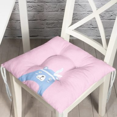 Pembe Zemin Baby Shower Temalı Ayıcık Desenli Dijital Baskılı Çocuk Odası Pofidik Sandalye Minderi