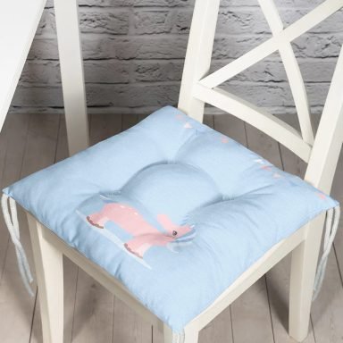 Mavi Zemin Baby Shower Temalı Unicorn Desenli Dijital Baskılı Çocuk Odası Pofidik Sandalye Minderi
