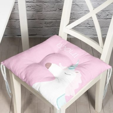 Pembe Zemin Cool Yazılı Unicorn Baskılı Dijital Baskılı Çocuk Odası Pofidik Sandalye Minderi