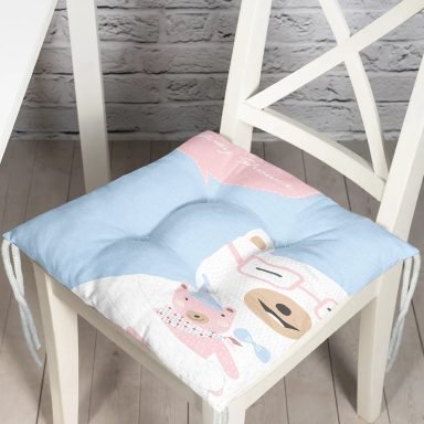 Mavi Zeminde Anne Ve Yavru Ayı Baby Shower Dijital Baskılı Çocuk Odası Pofidik Sandalye Minderi