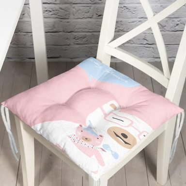 Pembe Zeminde Anne Ve Yavru Ayı Baby Shower Dijital Baskılı Çocuk Odası Pofidik Sandalye Minderi