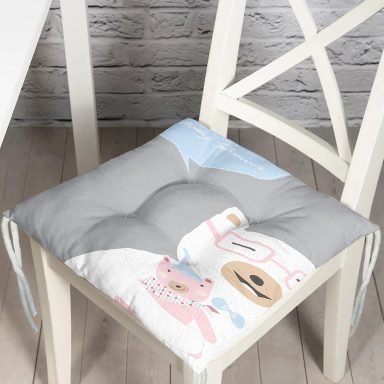 Gri Zeminde Anne Ve Yavru Ayı Baby Shower Dijital Baskılı Çocuk Odası Pofidik Sandalye Minderi