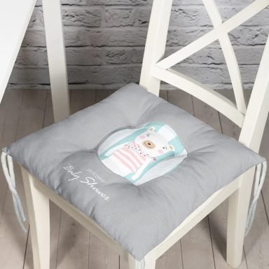 Gri Zeminde Welcome Baby Shower Temalı Sevimli Ayıcık Modern Pofidik Sandalye Minderi