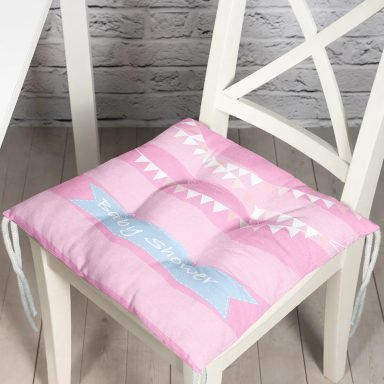 Pembe Çizgili Baby Shower Temalı Çocuk Odası Pofidik Sandalye Minderi