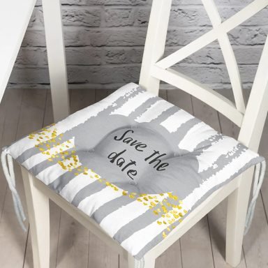 Realhomes Gri Zeminde Save The Date Motifli Modern Pofidik Sandalye Minderi