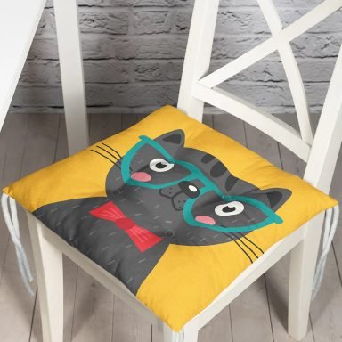 Realhomes Renkli Kedi Dijital Baskılı Modern Pofidik Sandalye Minderi