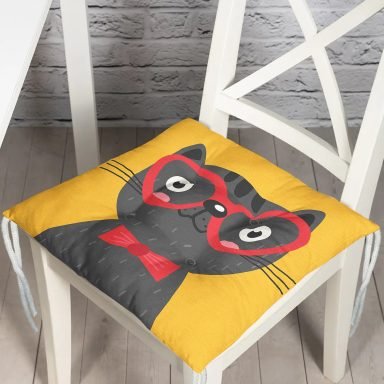 Realhomes Renkli Kedi Dijital Baskılı Modern Pofidik Sandalye Minderi