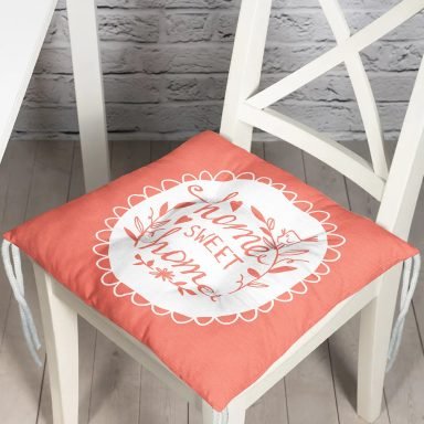 Home Sweet Home Dijital Baskılı Pofidik Kare Sandalye Minderi